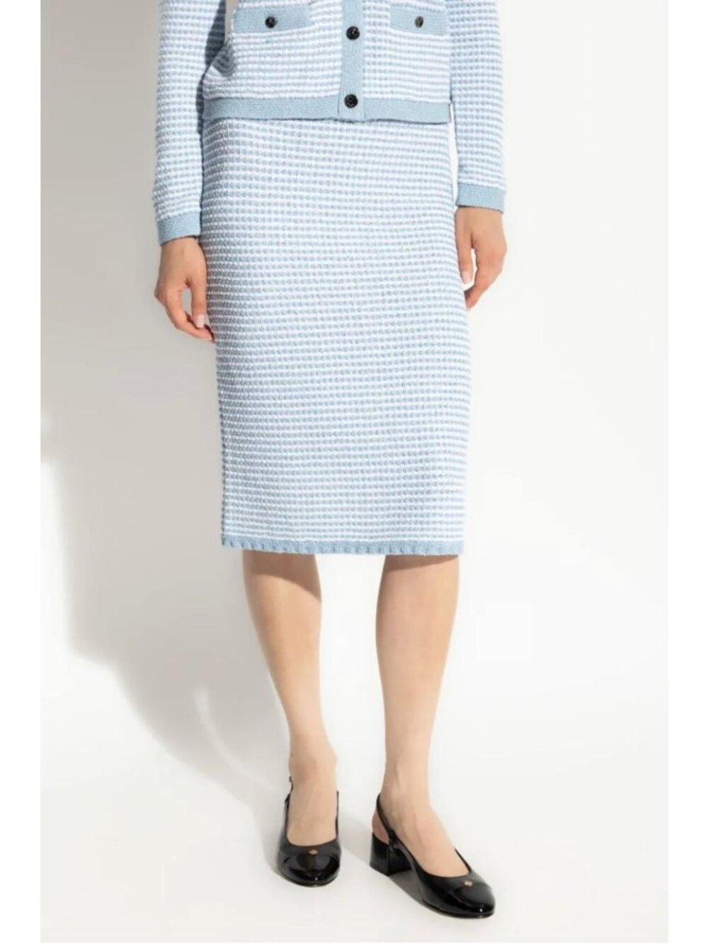 Tory Burch Cotton Blend Striped Skirt Blue White Quiet Luxury Size S Preppy